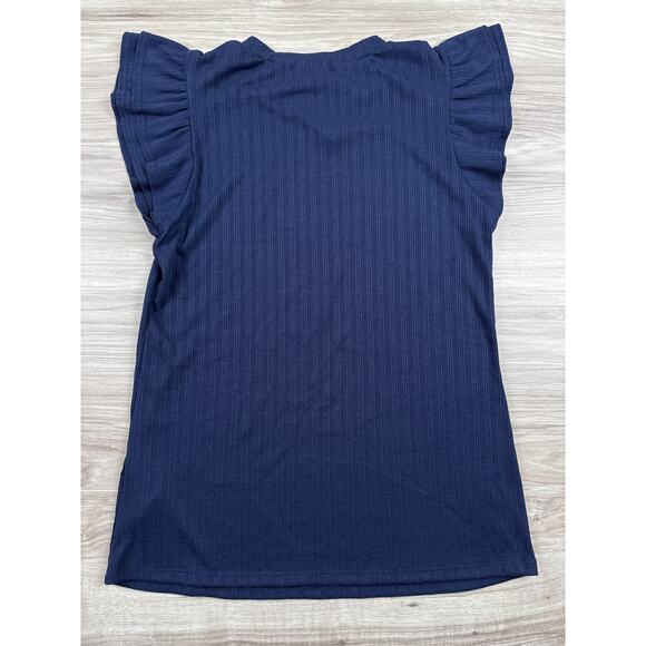 Gilli Double‎ Flutter Sleeve Knit Top, Navy Blue, Size S, NWT - Picture 2 of 5
